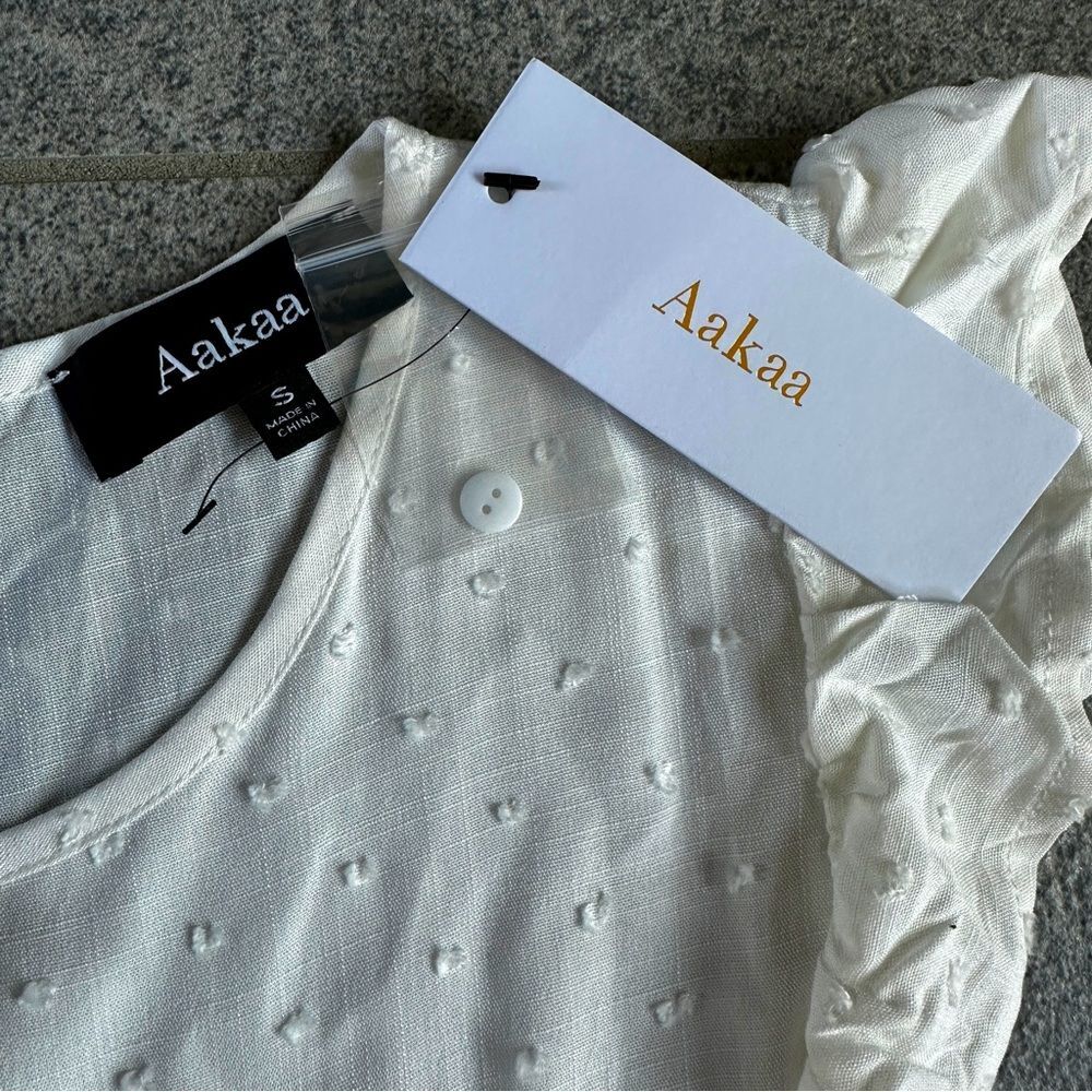 NWT Aakaa White Sleeveless Flutter Swiss Dot Baby doll Mini Sundress w/Pockets S - Picture 12 of 16